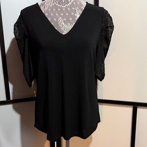 Adrianna Papell Elegant Black Top with Textured Sleeves